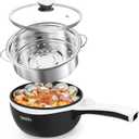 Dezin Hot Pot Electric with Steamer Upgraded, Non-Stick Saut Pan, Rapid Noodles Electric Pot, 1.5L Mini Pot for Steak, Egg, Fried Rice, Ramen, Oatmeal, Soup with Power Adjustment (Black 2)