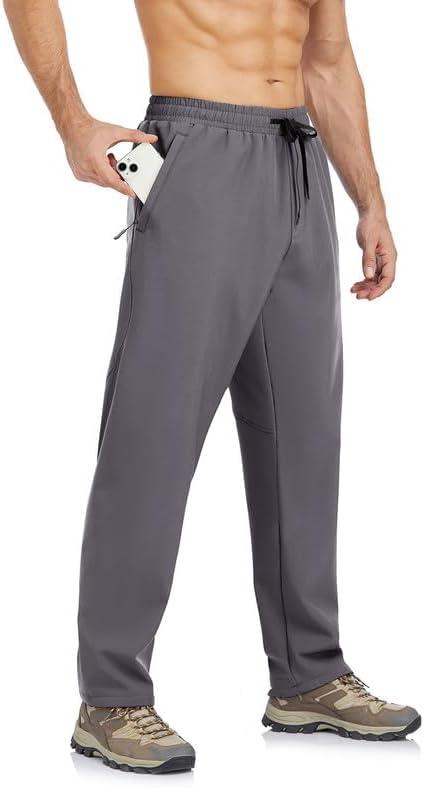 Men's Fleece Lined Pants Winter Athletic Workout Running Sweatpants Zipper Pockets Water Resistant Warm Joggers (Gray, XXL)