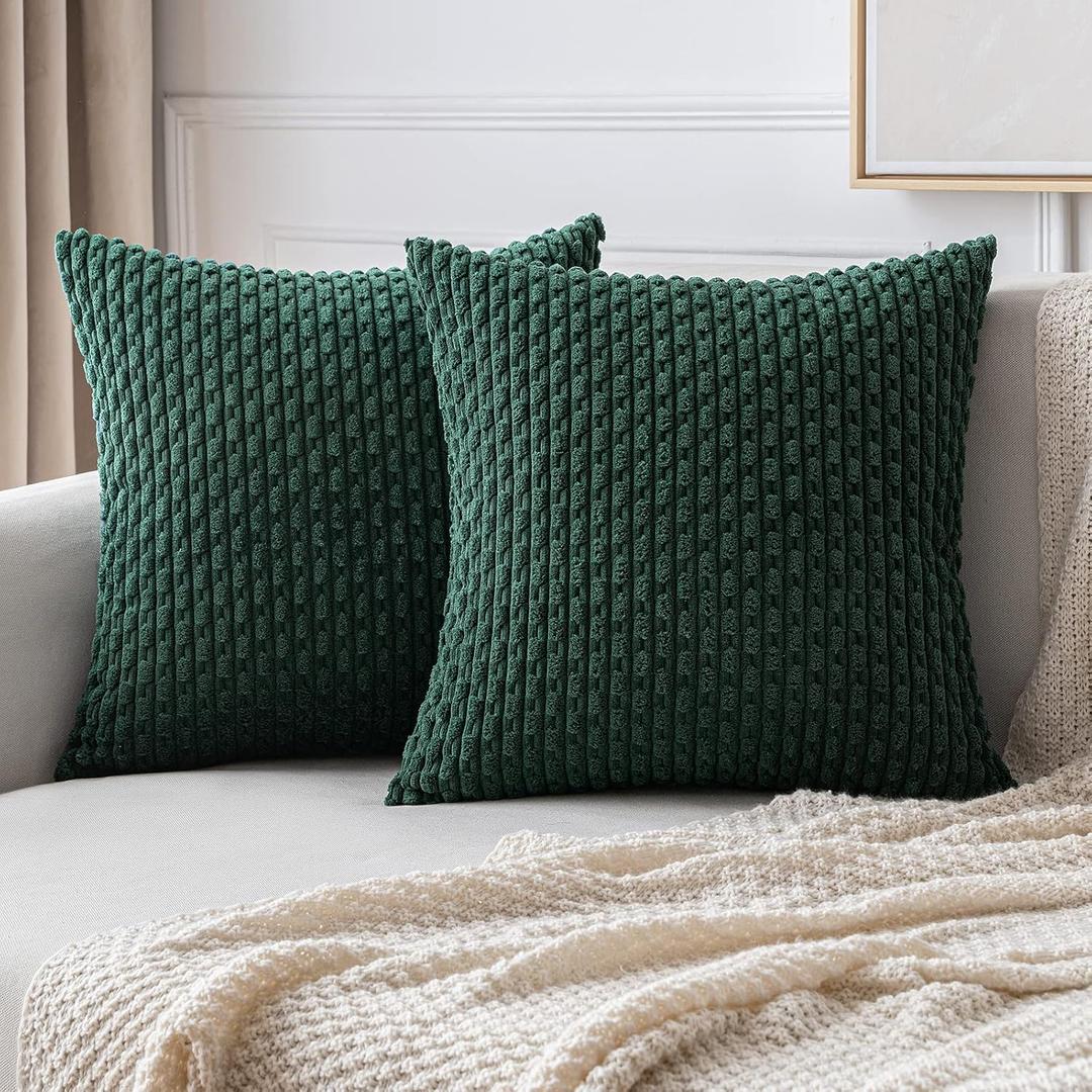 MIULEE Throw Pillow Covers Soft Corduroy Decorative Set of 2 Boho Striped Pillow Covers Pillowcases Farmhouse Home Decor for Couch Bed Sofa Living Room 18x18 Inch Army Green (18" x 18" (Pack of 2))