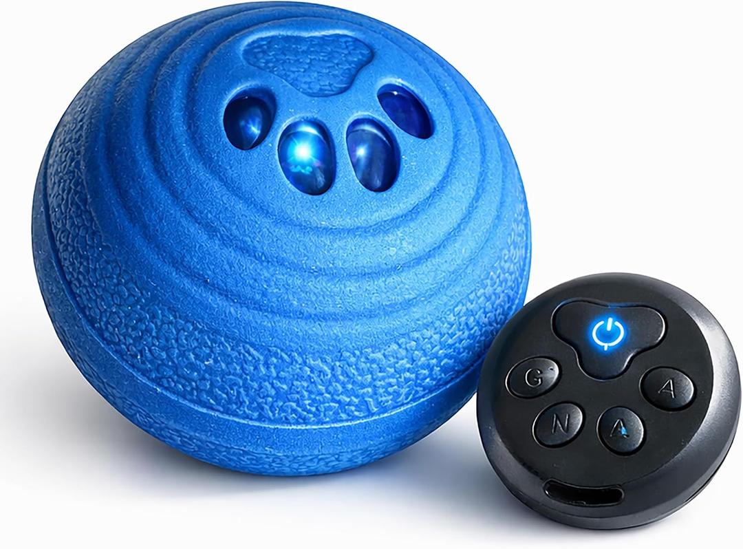 Smart Bouncing Ball for Dogs, Interactive Automatic Dog Toy with Remote Control, Bite-Resistant Pet-Safe Material, 3 Play Modes, USB-C Rechargeable LED Dog Ball for Small Medium Dogs (Blue)