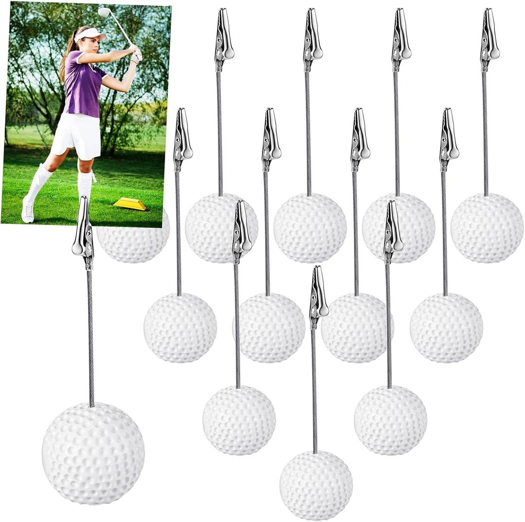 Jetec 12 Pcs Resin Sports Ball Base Memo Clips with Alligator Wire Table Number Card Place Holders Photo Stand for Office Menu Wedding Party Events Decoration(Golf)