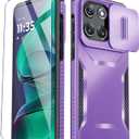 Compatible with Moto G Stylus 5G 2025 Case with Slide Camera Cover+Screen Protector,Military Grade Drop Protection,Heavy Duty Rugged Shockproof Protective Phone Cover,Purple