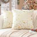 Ohok Set of 2 Christmas Velvet Pillow Covers Hot Foil Stamping Pattern Throw Pillow Covers for Farmhouse Home Decor Sofa Couch Bed Bedroom Living Room (Gold Elk Beige, 16x16-Inch)