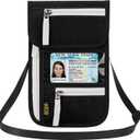 Peicees RFID Blocking Travel Neck Wallet for Men Women Family Passport Holder Lanyard Neck Pouch Slim Travel Document Holder (Black)