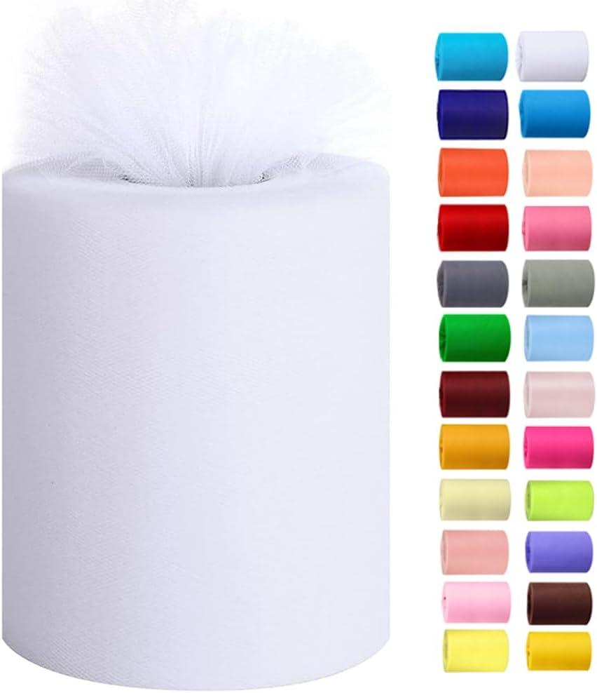 Tulle Rolls 6 by 100 Yards (300 feet) Tulle Roll Spool Fabric for DIY Tutu Skirts Wedding Baby Shower Crafts Decorations Party Supplies (White)