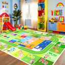 BATATADOCE Kids Rugs for Playroom - Educational Rug with ABC Alphabet,Animals Colors,ABC Rugs for Children Playroom Cartoon Kids Play Mat for Bedroom Decor,Green,2×3 Feet