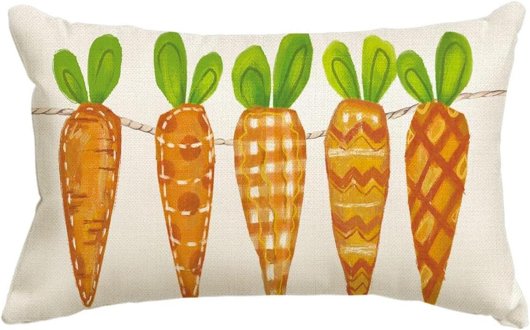 AVOIN colorlife Yellow Watercolor Carrots Easter Throw Pillow Cover, 12 x 20 Inch Spring Easter Cushion Case Decoration for Sofa Couch