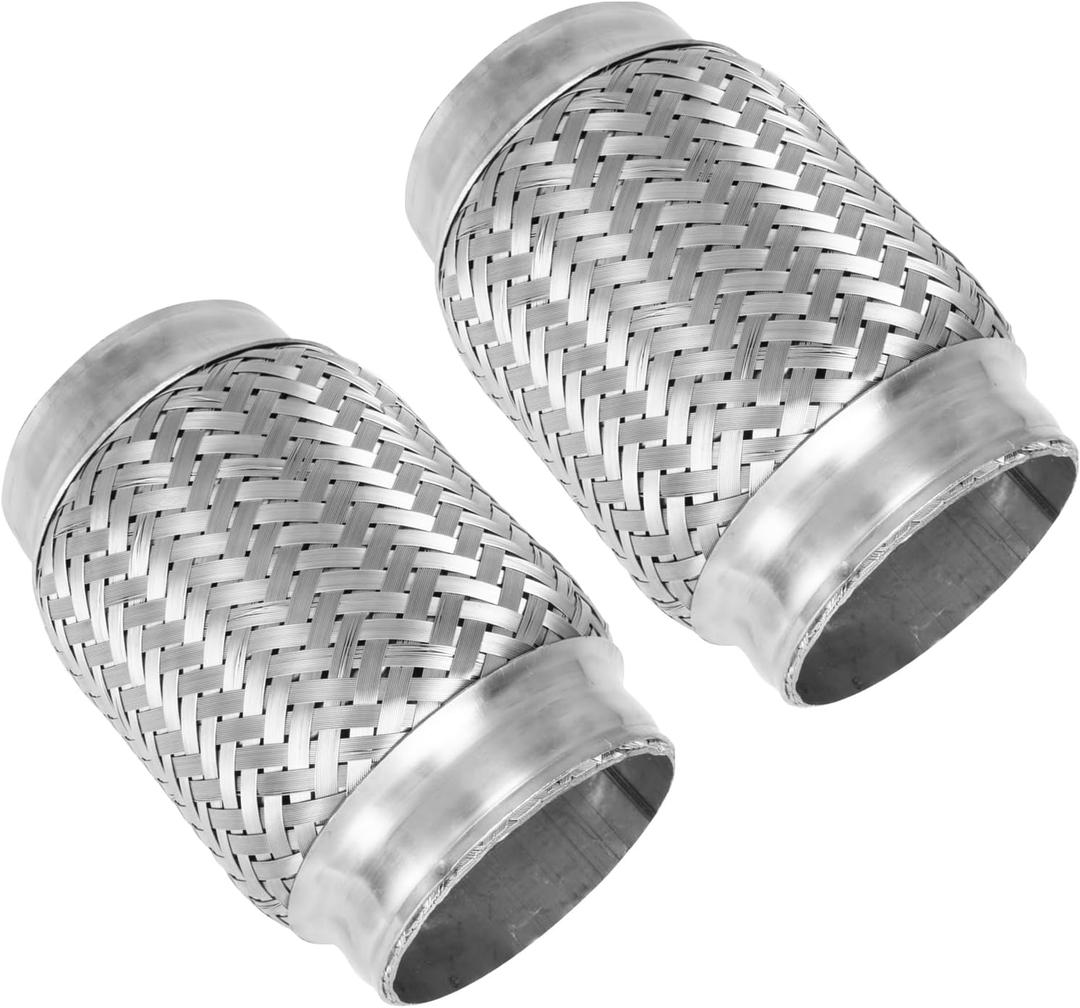MXA 3" Flex Exhaust Pipe,3 inch Flexible Pipe,Exhaust Mid Pipe Stainless Steel Tubing,Heavy Duty Double Braid Exhaust Pipe, 2 Pack (3"x4"x5.9")