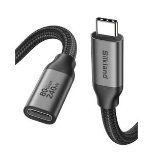 Silkland 80Gbps USB 4 Extension Cable for Thunderbolt 5/4, [240W Charging, 16K/8K/6K] USB C Extender 5ft, 4K@540Hz Type C Male to Female Adapter Compatible for USBC Hub, iPhone 17/16, MacBook, iPad