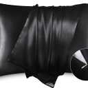 Bedsure King Size Pillow Cases, Satin Pillowcase with Zipper, Similar to Silk Pillow Cases 2 Pack, Silky & Soft Pillow Cover for Hair and Skin, Gifts for Women Men, Black, 20x36 Inches