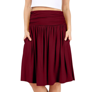 Simlu Skirts for Women Regular and Plus Size Skirt with Pockets Below The Knee Length Ruched Flowy Midi Skirt, Size 37
