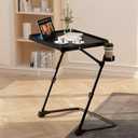 TV Tray Table with Cup Holder Adjustable Folding, TV Dinner Tray for Living Room,Small Space,Office.Portable TV Tray with 4 Height and 3 Angle Adjustments, Black