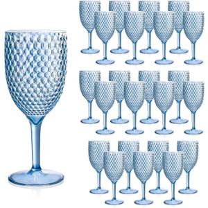 24pcs Blue Plastic Wine Glasses 13.5oz Reusable Acrylic Wedding Goblets Toasting Glassware Unbreakable Wine Cups with Long Stem Crystal Drinking Glasses Champagne Flutes for Bar Restaurants Party