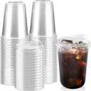 Qeirudu 16 Oz Round Bottom Clear Plastic Cups with Strawless Sip Lids, 50 Pack Disposable Iced Coffee Cups To Go Cups for Cold Drinks, Smoothie, Juice, Milkshake