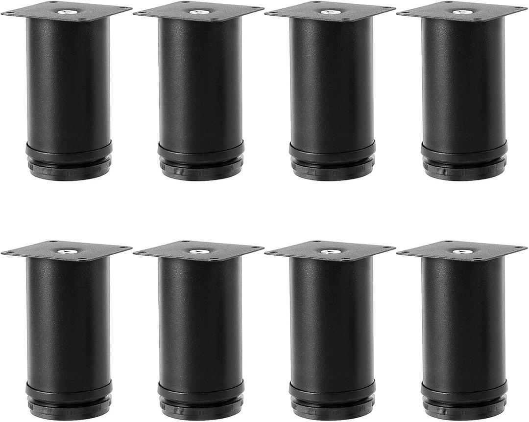 ZOENHOU 8 Packs 4-4.6 Inch Height Black Furniture Adjustable Legs, Stainless Steel Metal Legs, Round Kitchen Feet Adjustable Furniture Supporting Feet for Cabinet, Wardrobe, Sofa, Bed, Desk, Bathroom