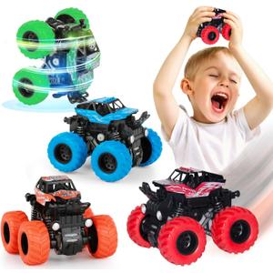 LONANDY Monster Truck Toys for Boys Age 4-7 - Friction Powered Car Toys for Kids Toddlers 3 4 5 6 Years, Push and Go Toy Cars Best Christmas Birthday Party Gift for Boys Girls 4 Pack (Blue Orange Green Red)