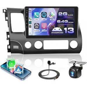 2G+64G Car Stereo for Honda Civic 2006 2007 2008 2009 2010 2011 with Wireless Carplay Android Auto, 10.1" Touchscreen Android Car Radio Support Bluetooth EQ WiFi GPS USB Mirror Link AHD Backup Camera
