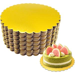 50 Pcs 10 inch Gold Cake Boards Round, Food-Graded Cardboard, Waterproof and Oil-Proof, Sturdy Corrugated, Ideal for Baking, Cake DIY, Dessert and Craftin