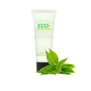 ECO Amenities Travel Size 1oz Body Wash (BULK 200 Pack) - 30ml Bulk Hotel Body Wash Supplies for Guests - Green Tea Scent Eco body wash for woman, Body wash for men, Biodegradable Container