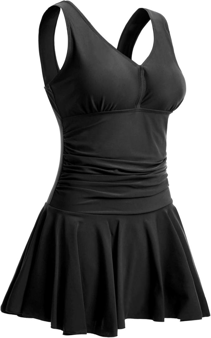 MiYang Women's Plus-Size Flower Printing Shaping Body One Piece Swim Dresses Swimsuit (22-24, Black)
