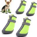 Dog Shoes for Small Dogs, Dog Boots Paw Protector for Winter Snow Hot Pavement, Anti-Slip Dogs Booties with Reflective Strips for Ourdoor Walking, Indoor Hardfloors Green Size2