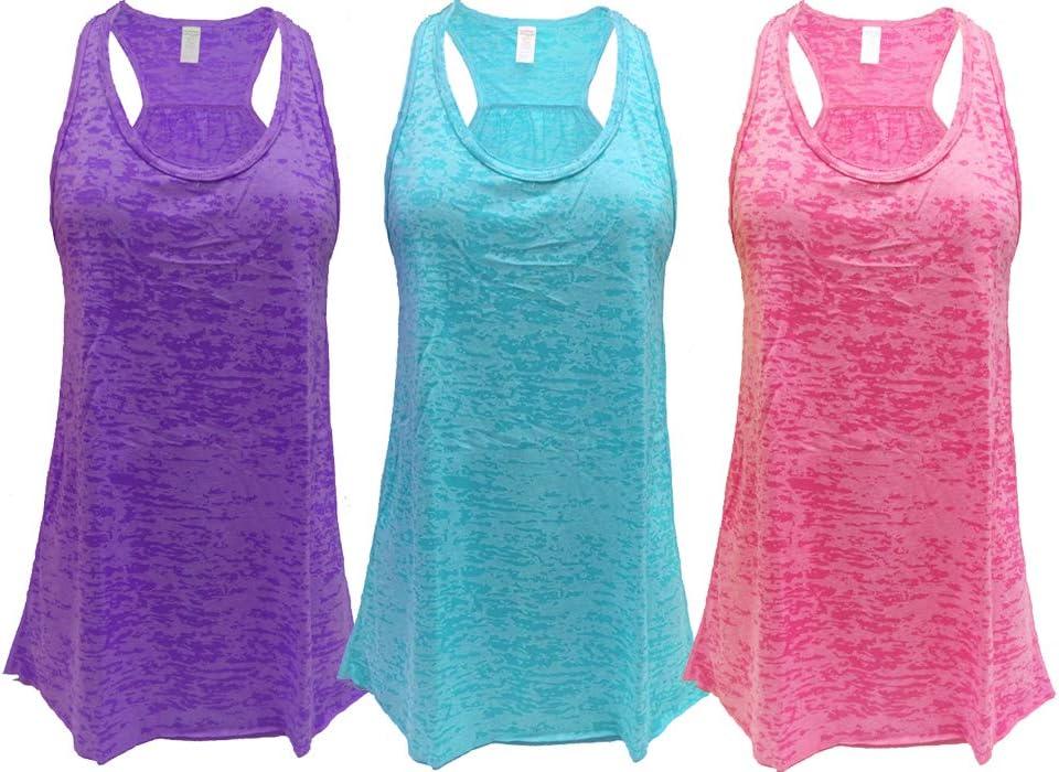 Womens Flowy Racerback Tank Top Lightweight Athletic Sleeveless Workout Gym Shirt, Pack of 3, 2XL