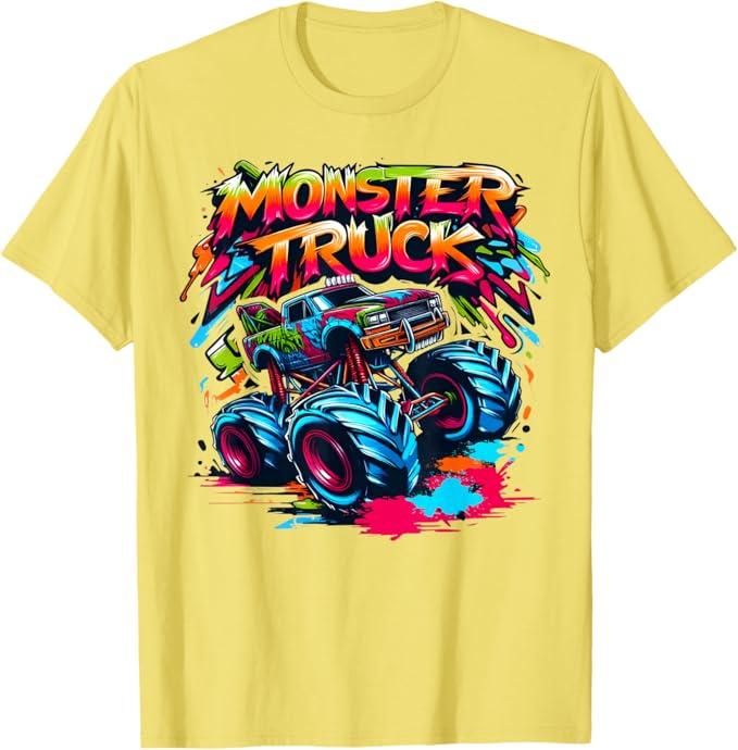 Monster Truck Retro Colorful Graffiti Toddlers Youth Adults T-Shirt, Size M