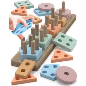 Montessori Toys for 1 2 3 Year Old Boys Girls Toddlers, Wooden Sensory Toys for Ages 2-4, 1 2 Year Old Boy Girl Birthday Gifts, Educational Toddler Learning Puzzles