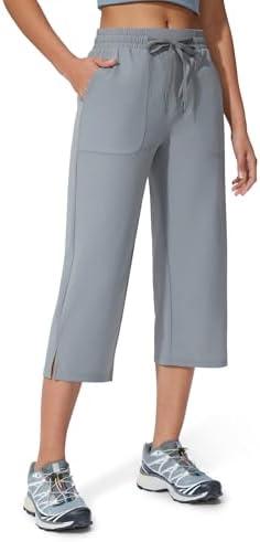 Women's Capri Pants Wide Leg Quick Dry Hiking Capris Water Resistant UPF50 Lightweight Loose Travel (Grey, XL)
