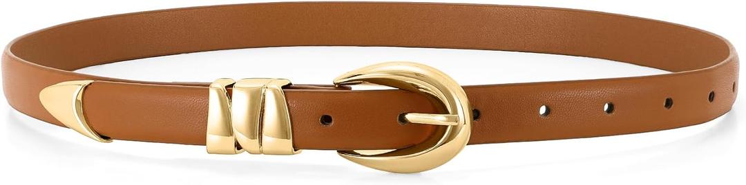 WHIPPY Women Skinny Leather Belt for Jeans Pants Dresses Ladies Fashion Waist Belt with Shiny Gold Buckle (M: Fit Waist Size 30-34")
