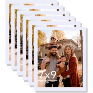 6 Packs 7x9 Picture Frame White, Engineered Wood 7 x 9 Photo Frame, 7 by 9 Photo Poster Frame for Wall Hanging and Tabletop Set of 6, White