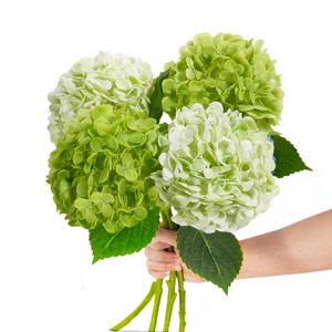 Pmyra 20" 4Pcs Faux Hydrangea Flowers Real Touch Fake Hydrangeas Bouquet Hydrangea Artificial Flowers with Leaves Stems for Centerpiece Arrangements Wedding Party Home Décor(Light Green & Dark Green)