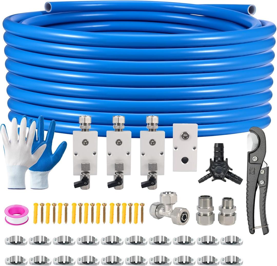 100FT1/2 Inch Shop Air Line Kit, Compressed Air Line Kit for Garage Rapid Air System, Air Compressor Hose Kit HDPE-Aluminum Piping Leak-Proof & Easy to Install