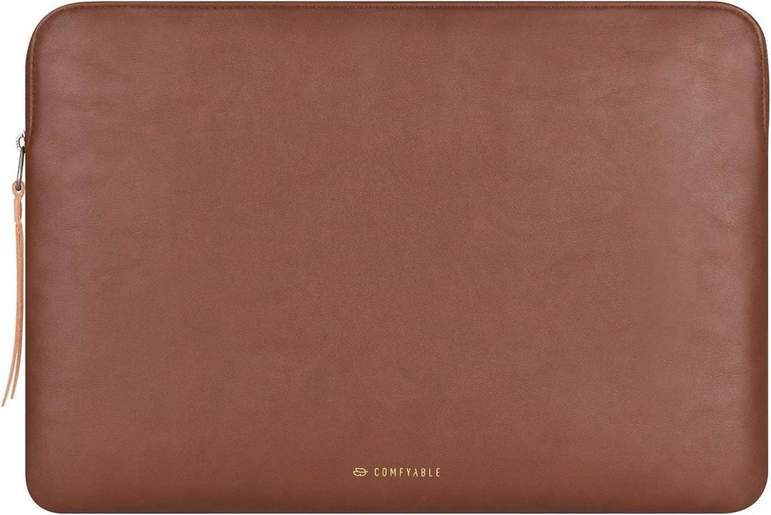Comfyable Leather Laptop Sleeve Compatible with 16 Inch MacBook Pro M4 2024 & 15 Inch MacBook Air M4 M3 M2 2025, Brown