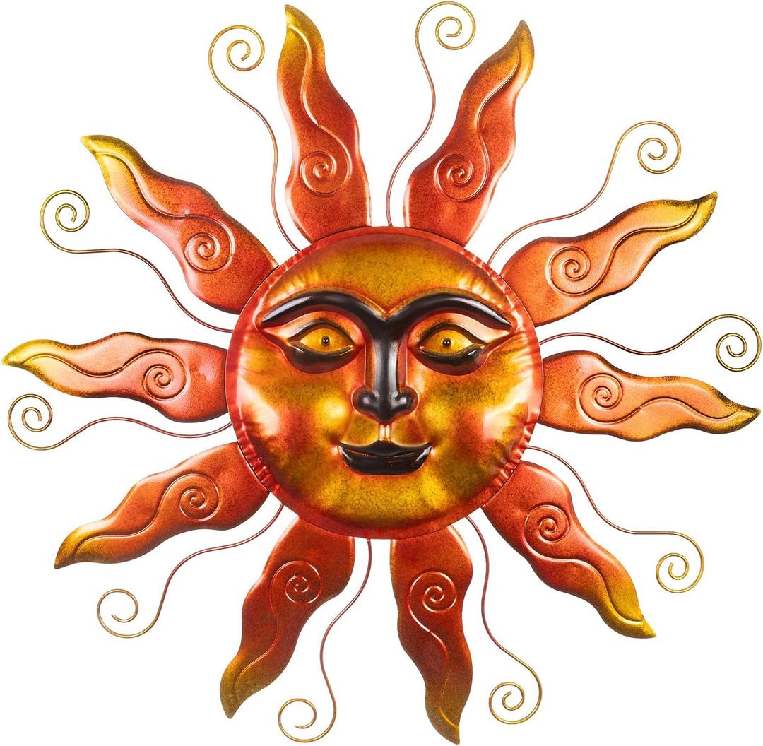 Outdoor Metal Wall Art Metal Sun Wall Art Decor 26 inch Large Outdoor Wall Art Hanging Decoration for Graden 3D Sun Face for Living Room Garden Yard Patio(Thread)