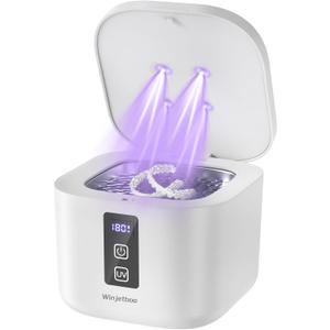 Ultrasonic Retainer Cleaner Machine, 48KHz Dental Cleaning Pod for Denture, Mouth Guard, Aligner, Night Guard, Braces, Toothbrush Heads, Jewelry with Digital Timer & 6 Modes, 13oz Capacity, White