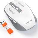 Wireless Bluetooth Mouse, Tri-Mode with Bluetooth 5.1 and Dual 2.4G Dongles (USB-A/USB-C), Silent Click, Side Buttons, 4 DPI (800-2400), Portable for Laptop, Mac, iPad, Desktop(Gray White)