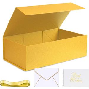 VGOODALL Yellow Magnetic Gift Box, 14x8.7x4.3inches with Lid and Ribbon, Perfect for Bridesmaid Proposals and Party Favors