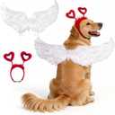 Dog Feather Wings Costume with Heart Headband for Valentine's Day Outfit Cute Pet Costume Set for Medium Large Dogs Cats Puppy