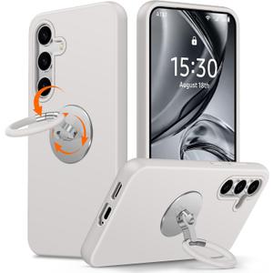 XYZ for Samsung Galaxy S24 Case, Galaxy S24 Phone Case with Rotatable 360° Soft Silicone Ring Stand, Shockproof Liquid Silicone Case with Microfiber Lining for Samsung S24 Stone