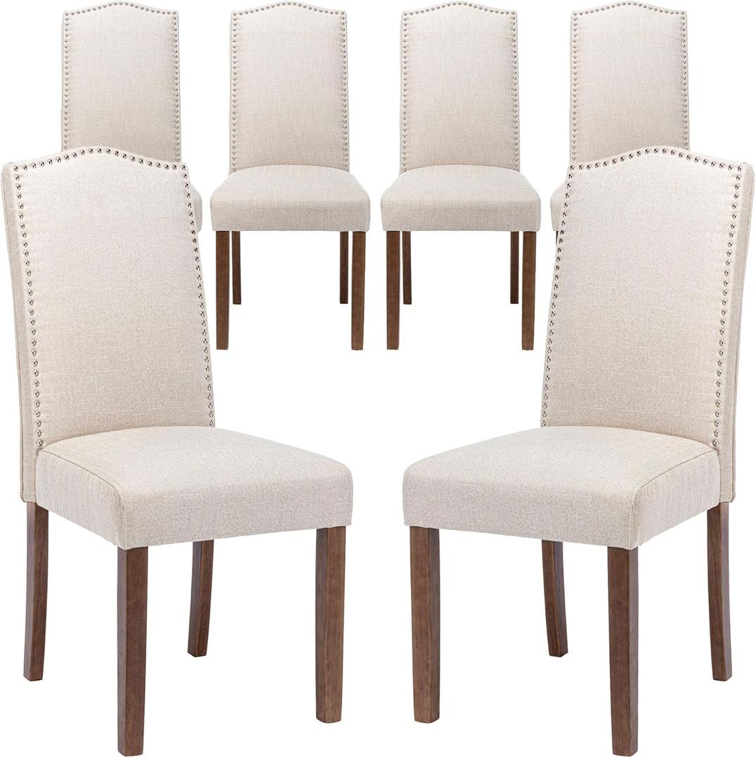 Stylish Upholstered Parsons Dining Chair Kitchen with Silver Nailhead Trim and Sturdy Solid Wood Legs