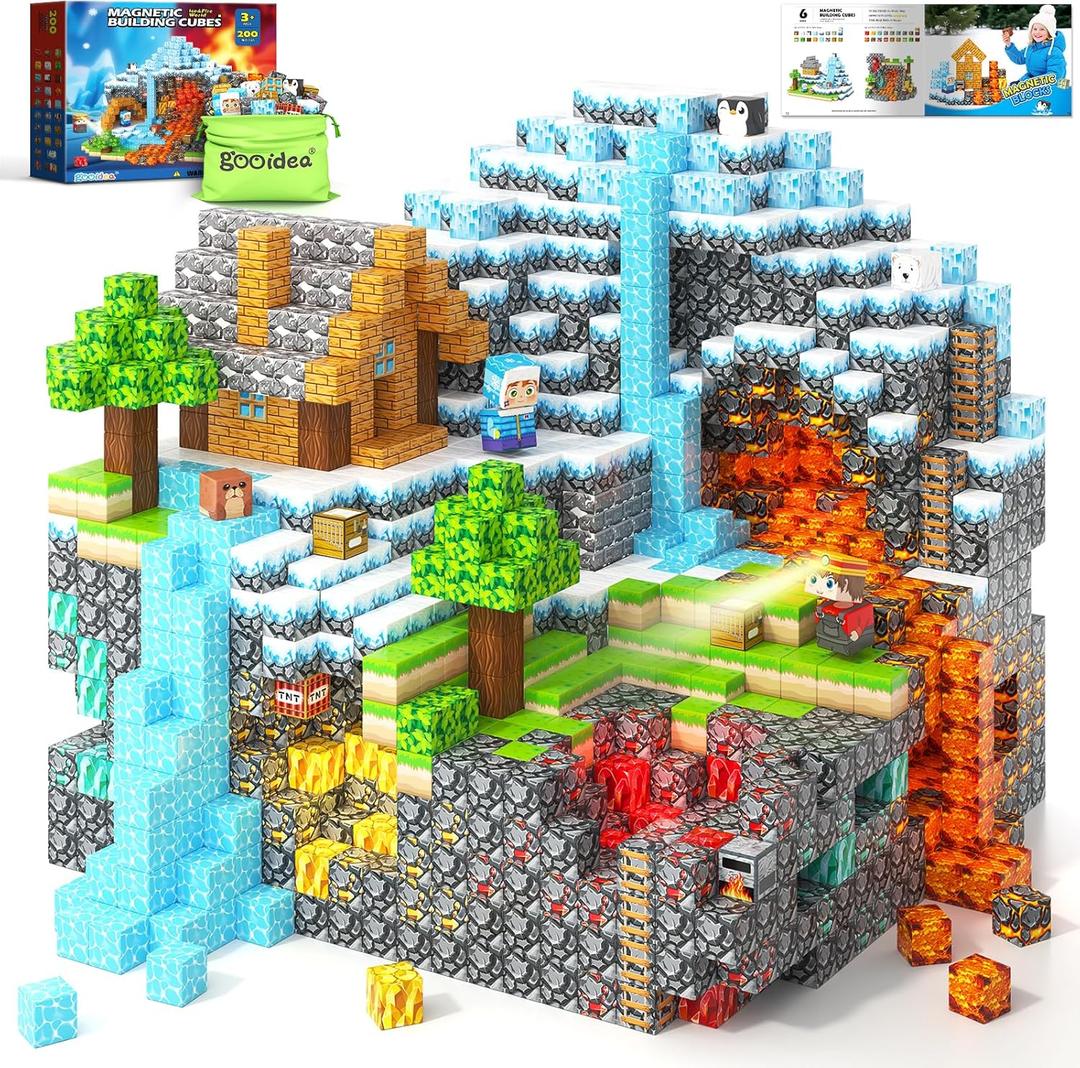 Magnetic Blocks - 200PCS Magnetic Building Blocks Sensory Toys for Kids Ages 3-5 4-8 5-7 8-12, Mine Magnet World Craft Cubes for Kids, STEM Toys Birthday Game Gifts for 3+ Years Old Boys and Girls