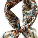 JERLA 100% Mulberry Silk Neck Scarf 21"x21" Small Square Scarfs for Women Gift Packed (Blue and Cream White Flower)