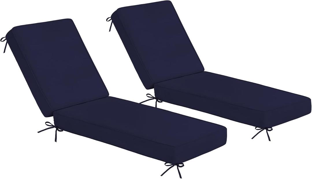 Sundale Outdoor Olefin Chaise Lounge Cushion Set of 2, Water-Resistant Patio Lounge Chair Cushion, Thick Lounger Pad with 4 Straps Navy Blue, 72 x 21 x 4 Inches