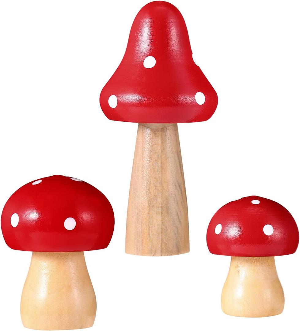 SUPVOX 3pcs Mushrooms Miniature Figurines Mini Wooden Mushrooms Fairy Garden Accessories Flower Pots Micro Landscape Decoration Supplies (Red)