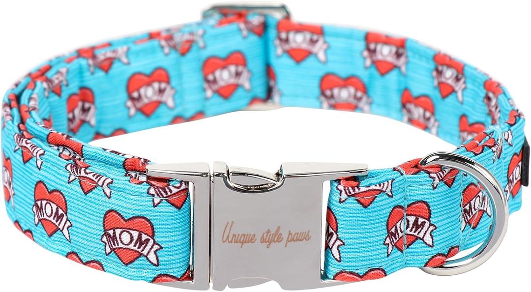 Unique Style Paws Valentine's Dog Collar Heart Love Collar for Dog Cotton Metal Buckle Dog Collars New (Medium)