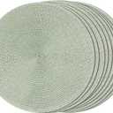 FunWheat Round Braided Placemats Set of 8 Place Mats for Dining Table Woven Washable Non-Slip Table Mats 15 Inch(Fog Green,8pcs)