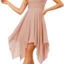 Dessiny Womens Double V Neck Short Bridesmaid Dresses 2024 Ruched Waist A Line Chiffon Formal Cocktail Party Dress DE58 (Dusty Rose), Size US 2