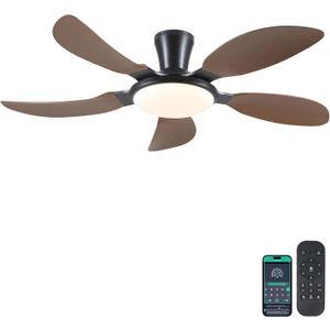 PHORUS 52" Low profile Ceiling Fans with Lights and Remote,Modern Flush Mount Ceiling Fans with Quiet Reversible DC Motor, Dimmable 3 Colors 6 Speeds (Brown)