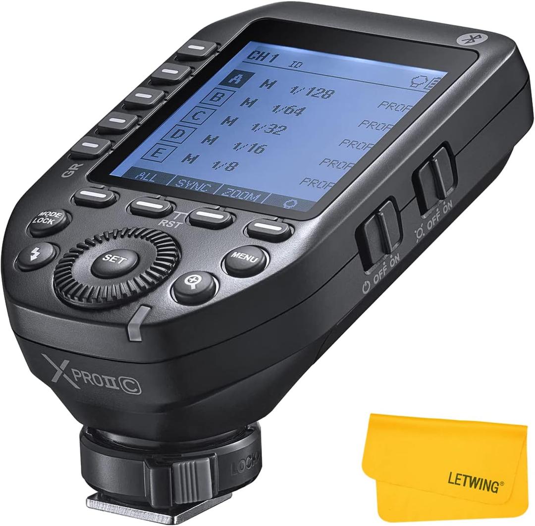 Godox XProII-C TTL Wireless Flash Trigger Compatible for Canon Cameras, 2.4G Wireless Flash Transmitter HSS 1/8000S,Bluetooth Connection, TCM Transform Function, New Hotshoe Locking, Large LCD Display